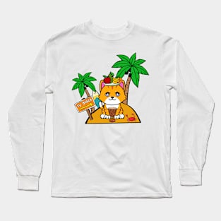 Cute Orange Cat on a tropical island Long Sleeve T-Shirt